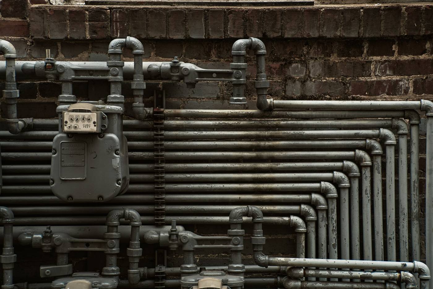 Copper pipework on a wall