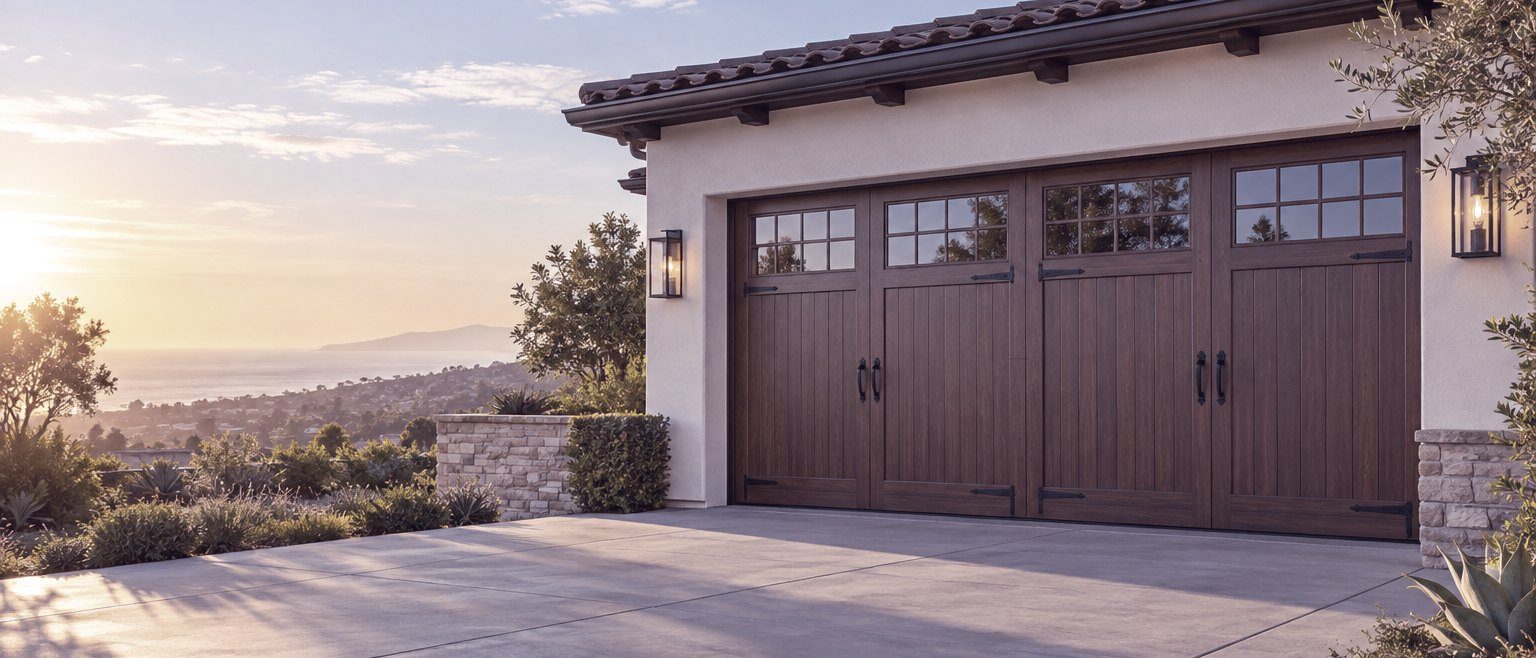 2 image, 1536x1024. Photorealistic, premium marketing photo for a garage door company webs