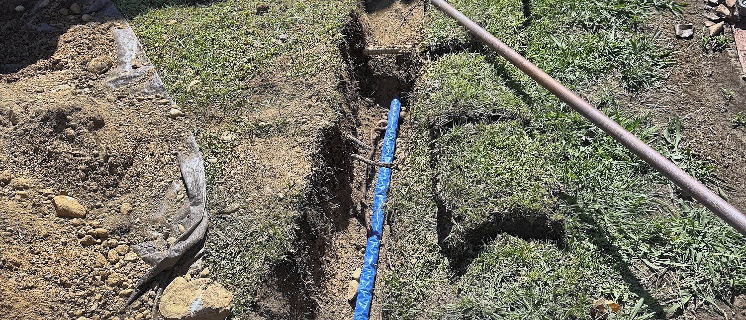 New water line in a long trench