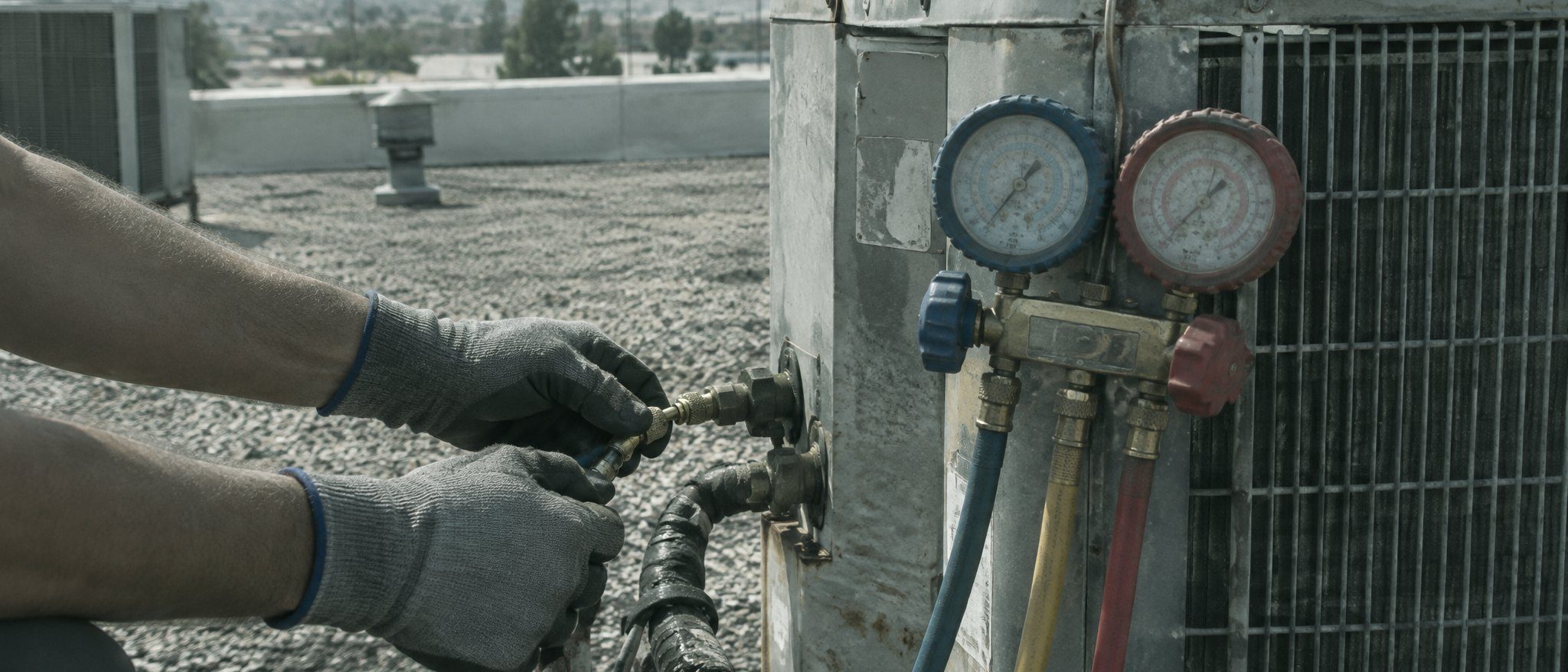 gauges on a rooftop condenser