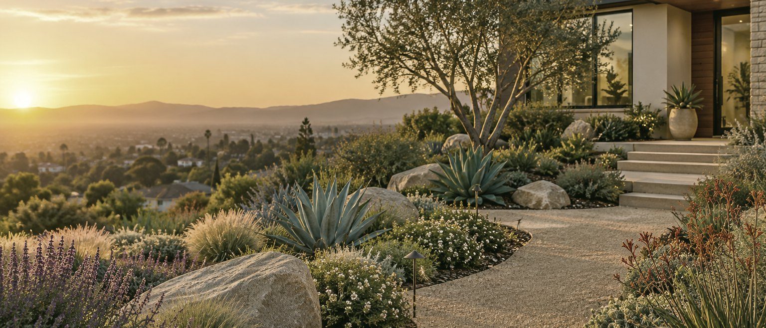 2 image, 1536x1024. Photorealistic, premium marketing photo for a landscaping company webs