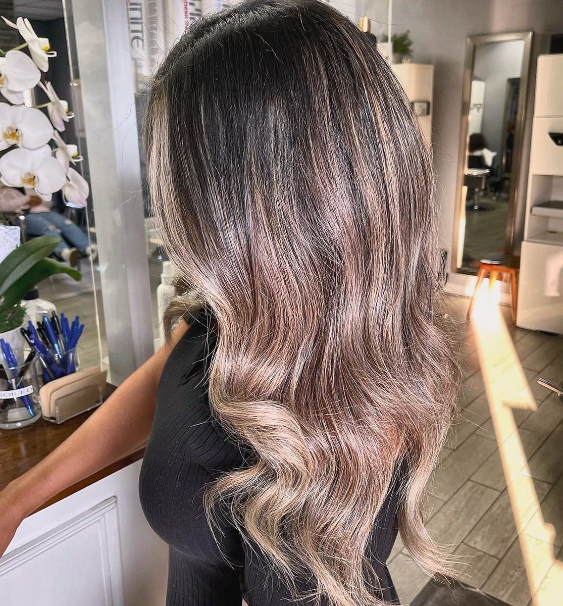 Long ash-rose balayage